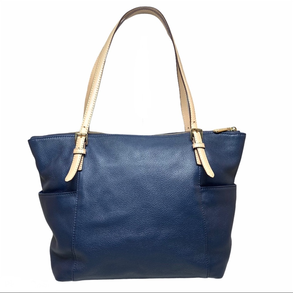 Michael Kors Jet Set East West Navy pebbled tote